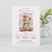Invitation Joli Baby shower Fille Rose Ours Teddy (Debout devant)