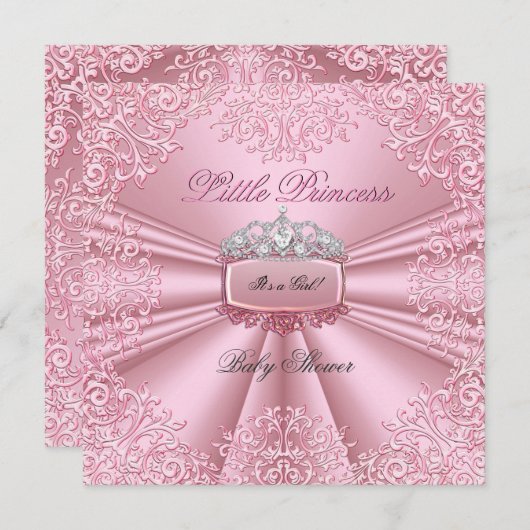 Invitation Joli Baby shower fille rose Princesse Tiara dentel (Devant / Derrière)