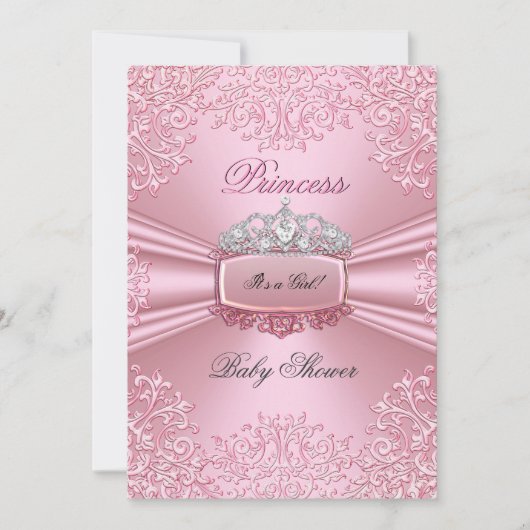 Invitation Joli Baby shower fille rose Princesse Tiara dentel (Devant)