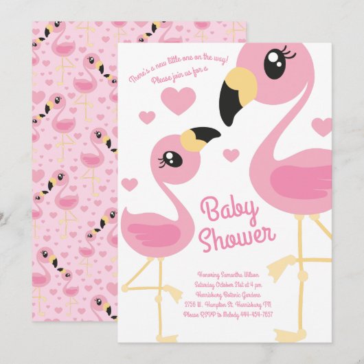 Invitation Joli Baby shower Flamant rose Plage tropicale Fill (Devant / Derrière)