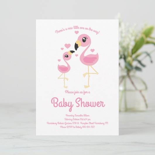 Invitation Joli Baby shower Flamant rose Plage tropicale Fill (Debout devant)