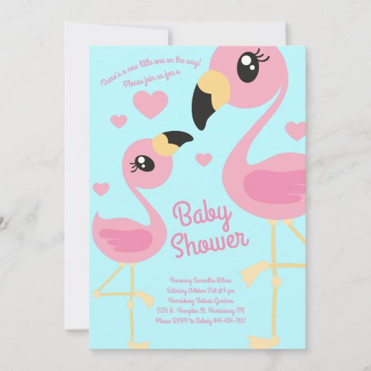 Invitation Joli Baby shower Flamant rose Plage tropicale Fill (Devant)