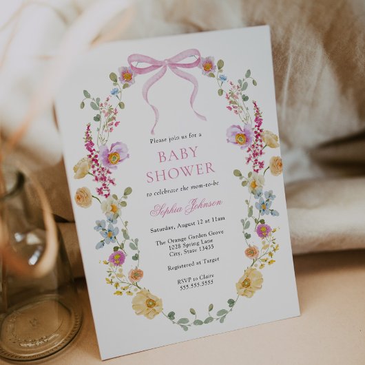 Invitation Joli Baby shower Fleur sauvage de Bow rose