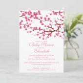 Invitation Joli Baby shower fleuri de fleurs de cerisiers ros (Debout devant)