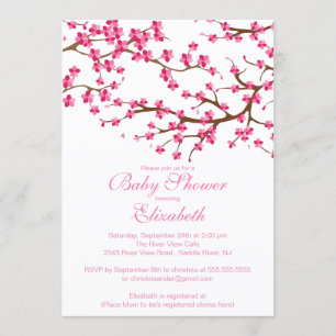 Invitation Joli Baby shower fleuri de fleurs de cerisiers ros