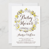 Invitation Joli Baby shower fleuri jaune et gris (Devant)