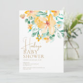 Invitation Joli baby shower fleuri vert jaune jardin (Debout devant)