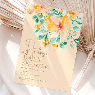 Invitation Joli baby shower fleuri vert jaune jardin