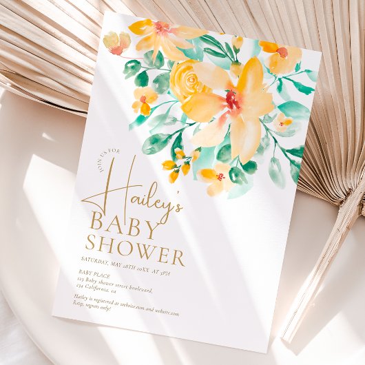 Invitation Joli baby shower fleuri vert jaune jardin