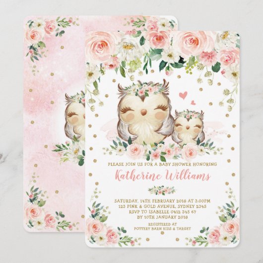 Invitation Joli Baby shower Floral Blush (Devant / Derrière)