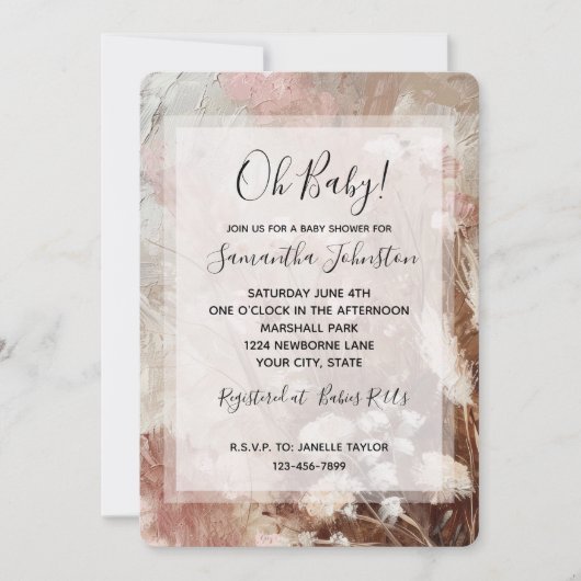 Invitation Joli Baby shower Floral Boho Rose Blanc Beige (Devant)