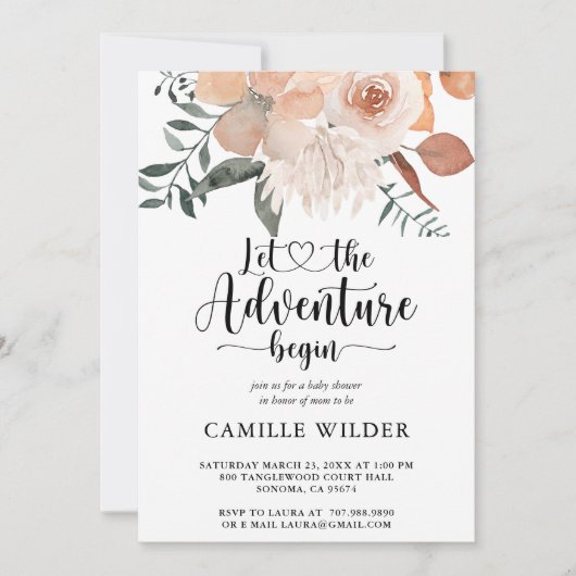 Invitation Joli Baby shower floral d'aquarelle (Devant)
