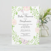 Invitation Joli Baby shower floral de papillon moderne (Debout devant)