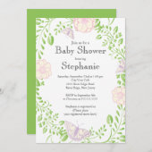 Invitation Joli Baby shower floral de papillon moderne (Devant / Derrière)
