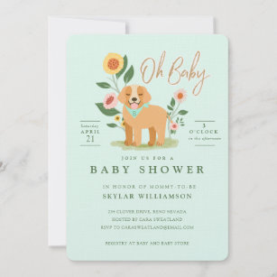 Invitation Joli Baby shower Floral Golden Retriever