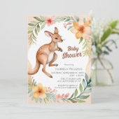 Invitation Joli Baby shower floral Kangaroo (Debout devant)