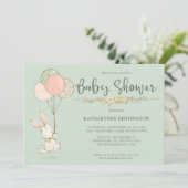 Invitation Joli Baby shower Floral Lapin Vintage (Debout devant)