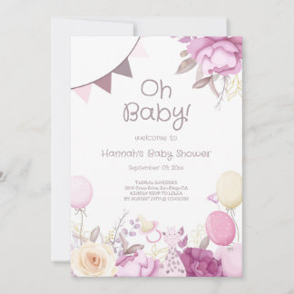 Invitation Joli Baby shower Floral Lilac Rose fille