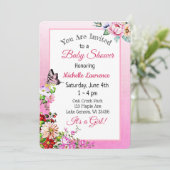 Invitation Joli Baby shower floral papillon fille (Debout devant)
