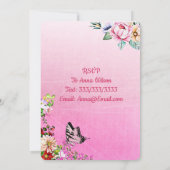 Invitation Joli Baby shower floral papillon fille (Dos)