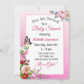 Invitation Joli Baby shower floral papillon fille (Devant)