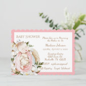 Invitation Joli Baby shower Floral Rose bébé fille (Debout devant)