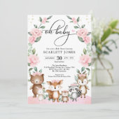 Invitation Joli Baby shower Floral rose boisé (Debout devant)