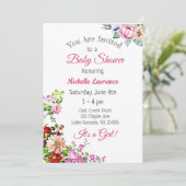 Invitation Joli Baby shower floral rose fille (Debout devant)