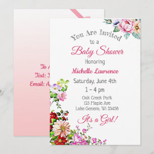 Invitation Joli Baby shower floral rose fille