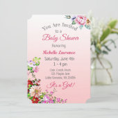 Invitation Joli Baby shower floral rose fille (Debout devant)