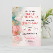 Invitation Joli Baby shower floral rose fille (Debout devant)