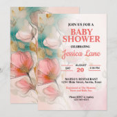 Invitation Joli Baby shower floral rose fille (Devant / Derrière)
