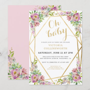 Invitation Joli Baby shower floral rose or géométrique