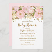 Invitation Joli Baby shower floral rose or rose (Devant / Derrière)