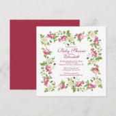 Invitation Joli Baby shower Floral Rose Rouge & Blanc (Devant / Derrière)