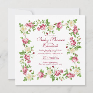 Invitation Joli Baby shower Floral Rose Rouge & Blanc
