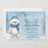 Invitation Joli Baby shower Garçon bleu Ours d'hiver (Devant)