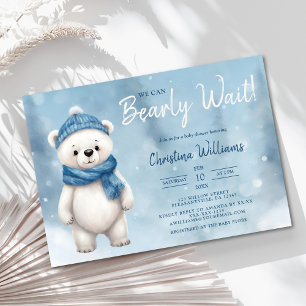 Invitation Joli Baby shower Garçon bleu Ours d'hiver