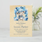 Invitation Joli Baby shower Garçon En Ours En Teddy (Debout devant)
