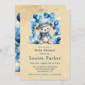 Invitation Joli Baby shower Garçon En Ours En Teddy (Devant / Derrière)