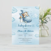 Invitation Joli Baby shower garçon ours en peluche dormant (Debout devant)