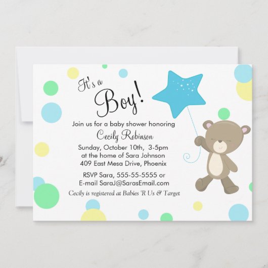 Invitation Joli Baby shower Garçon Teddy Bear (Devant)