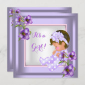 Invitation Joli Baby shower mignon bébé fille pourpre Floral (Devant / Derrière)