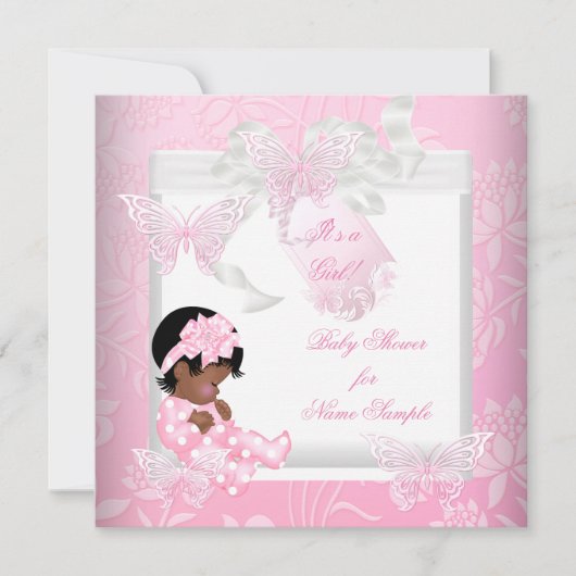 Invitation Joli Baby shower mignon fille papillon rose AA (Devant)