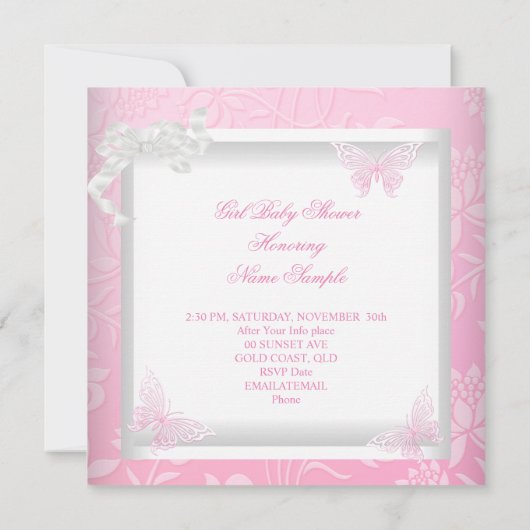 Invitation Joli Baby shower mignon fille papillon rose ethniq (Dos)