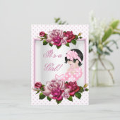 Invitation Joli Baby shower mignonne fille rose Roses Pois (Debout devant)