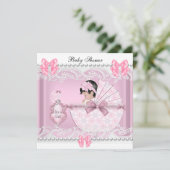 Invitation Joli Baby shower mignonne fille rose Vintage (Debout devant)