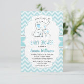Invitation Joli Baby shower moderne Blue White Elephant Boy (Debout devant)