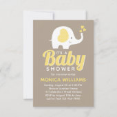 Invitation Joli Baby shower moderne jaune beige éléphant (Devant)