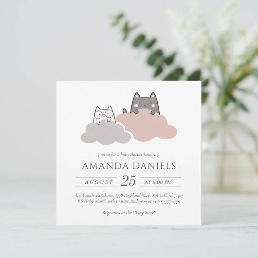 Invitation Joli Baby shower moderne Kitten (Debout devant)